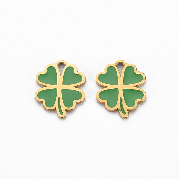 

PandaHall Ion Plating(IP) 316 Surgical Stainless Steel Enamel Charms, Laser Cut, Cadmium Free & Nickel Free & Lead Free, Clover, Golden..., Green