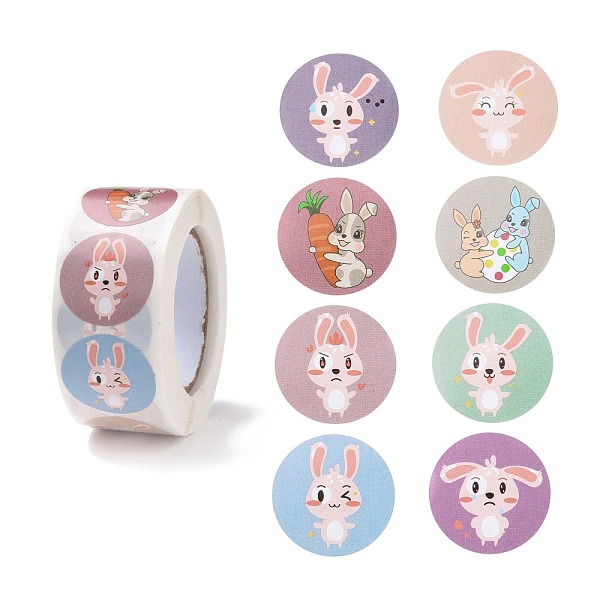

PandaHall 8 Patterns Easter Theme Self Adhesive Paper Sticker Rolls, with Rabbit Pattern, Round Sticker Labels, Gift Tag Stickers, Mixed..., Multicolor
