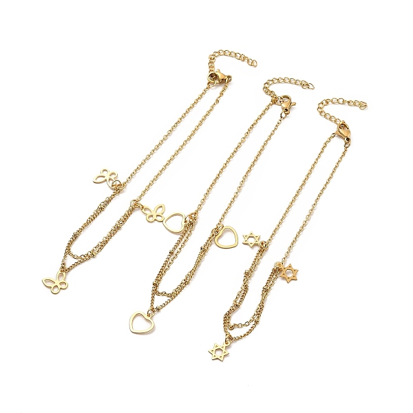 

PandaHall 304 Stainless Steel Charm Anklet for Women, Golden, Mixed Patterns, Pendant: 8~10.5x9.5~10x0.5~0.7mm, 8-7/8 inch(22.5cm) Stainless...