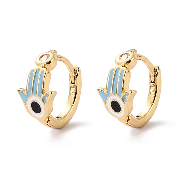 

PandaHall Hamsa Hand /Hand of Miriam Cubic Zirconia Enamel Huggie Hoop Earrings, Real 18K Gold Plated Earrings for Her, Cadmium Free & Lead..., Multicolor
