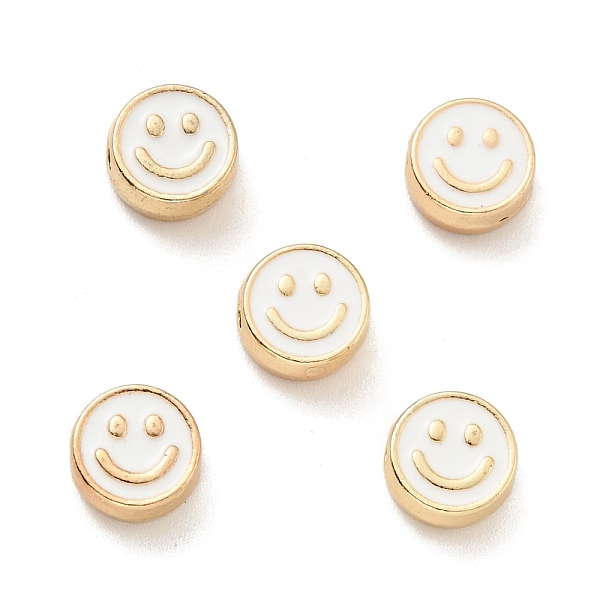 

PandaHall Alloy Enamel Beads, Golden, Flat Round with Smiling Face, White, 8x4mm, Hole: 1.6mm Alloy+Enamel Flat Round White