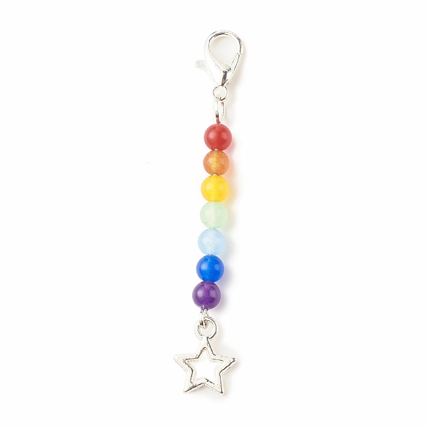 

PandaHall Chakra Theme Natural & Dyed Malaysia Jade Beaded Pendant Decorations, with Lobster Claw Clasps, Alloy Pendants, Star, Colorful..., Multicolor