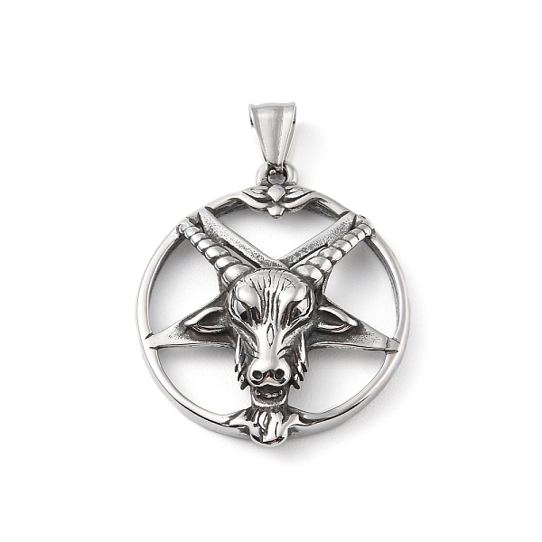 

PandaHall 304 Stainless Steel Pendants, with 201 Stainless Steel Snap on Bails, Ring with Devil Head Charm, Antique Silver, 42x36x9mm, Hole...