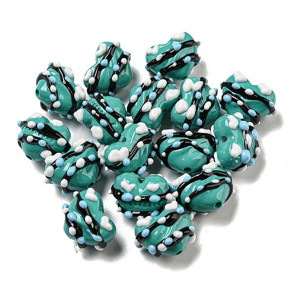 

PandaHall Hand Painted Acrylic with Enamel Beads, Heart, Medium Turquoise, 15~18.5x19 ~21x10~15mm, Hole: 2.2mm Acrylic Heart