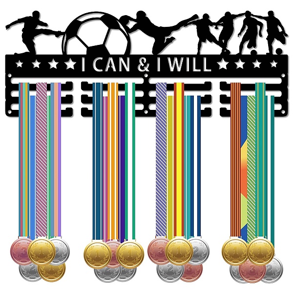 

PandaHall CREATCABIN Football Medal Hanger Display Soccer Medal Holder Rack Sports Metal Hanging Iron Wall Mount Frame Decor Medal Hangers..., Black