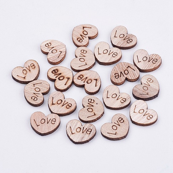 

PandaHall Wood Cabochons, Heart with Love, For Valentine's Day, Blanched Almond, 12x15x2mm Wood Heart Orange
