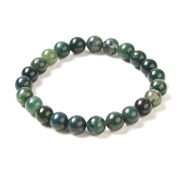 

PandaHall Natural Moss Agate Beaded Stretch Bracelets, Round, 2 inch(5.2cm), Bead: 8mm Moss Agate Green
