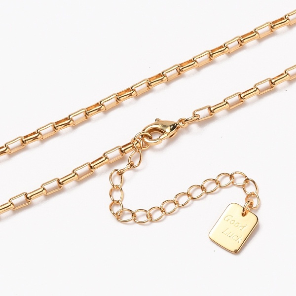 

PandaHall Brass Box Chain Necklaces, with Lobster Claw Clasps, Long-Lasting Plated, Word Good Luck, Real 18K Gold Plated, 24-3/8 inch...