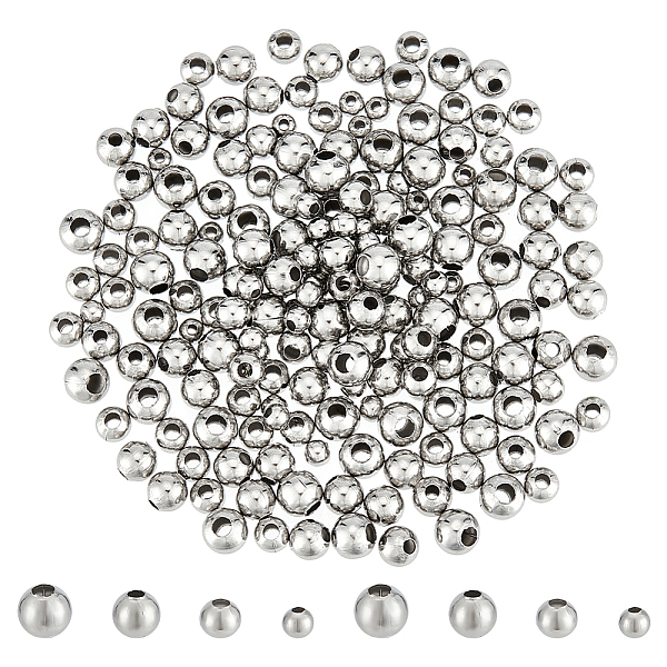 

PandaHall Unicraftale 200Pcs 4 Styles 304 Stainless Steel Spacer Beads, Round, Stainless Steel Color, 3~5mm, Hole: 1.5~1.8mm, 50pcs/style...