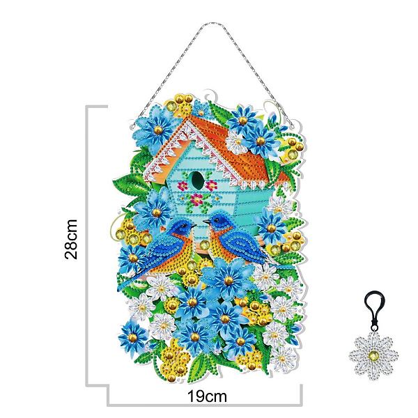 

PandaHall DIY Plastic Hanging Sign Diamond Painting Kit, for Home Decorations, Flower, Bird Pattern, 280x190mm Plastic Bird Multicolor