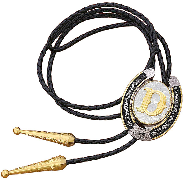 Colliers et pendentifs en alliage de fer à cheval et lettres de style western avec cravate bolo