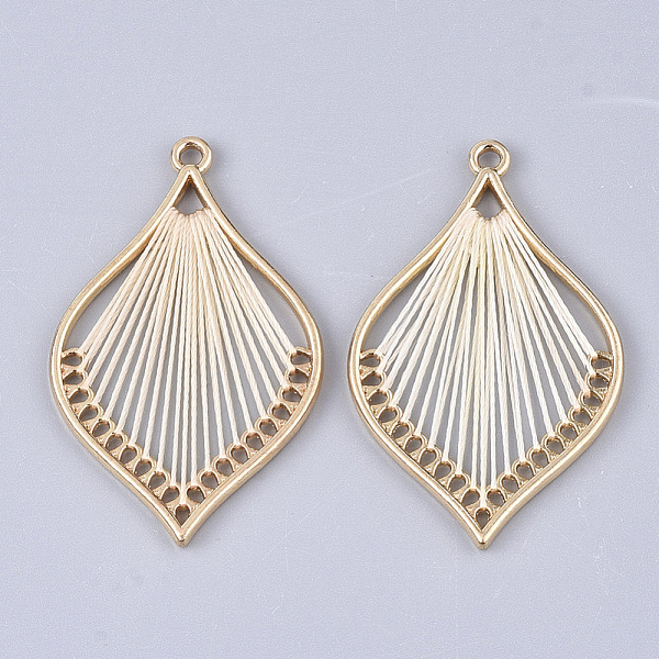 

PandaHall Cotton Thread Woven Pendants, with Alloy Findings, Leaf, Golden, Cornsilk, 43x26.5x2mm, Hole: 1.8mm Cotton Leaf Gold