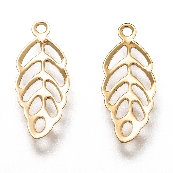 

PandaHall 304 Stainless Steel Filigree Charms, Leaf, Real 18k Gold Plated, 13x5.5x0.5mm, Hole: 0.9mm 304 Stainless Steel Leaf