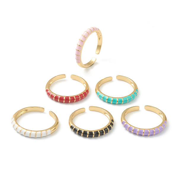 

PandaHall Brass Enamel Cuff Rings, Open Rings, Bamboo Joint, Golden, Mixed Color, US Size 6, Inner Diameter: 17mm Brass Multicolor