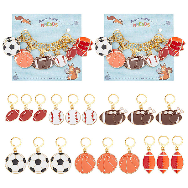 

PandaHall 36 Pcs Rugby/Football/Basketball/Baseball Stitch Markers, Enamel Crochet Stitch Marker Removable Leverback Hoop Locking Stitch..., Multicolor