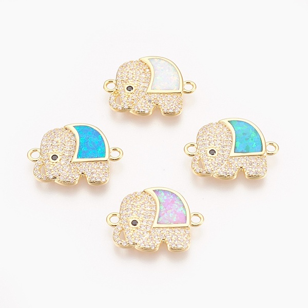 

PandaHall Brass Micro Pave Cubic Zirconia Links, with Synthetic Opal, Elephant, Mixed Color, Golden, 19x14x2mm, Hole: 1.6mm Brass+Cubic..., Multicolor