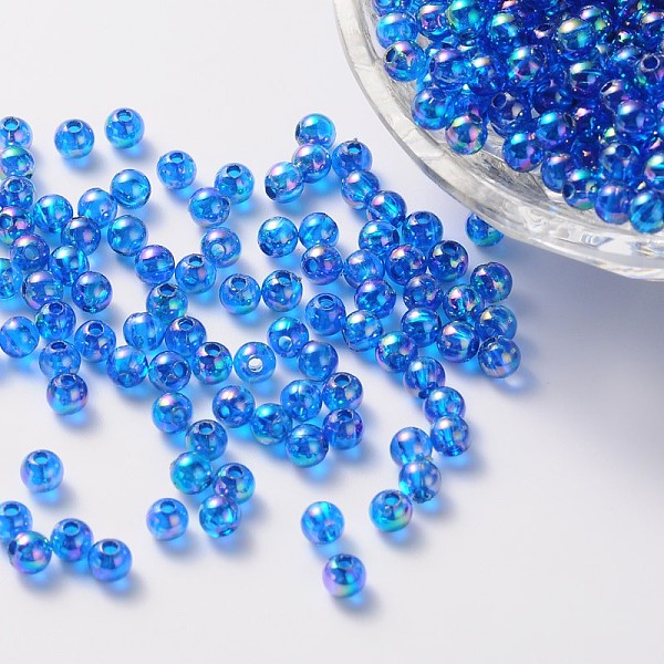 

PandaHall Eco-Friendly Transparent Acrylic Beads, Round, AB Color, Dodger Blue, 8mm, Hole: 1.5mm, about 2000pcs/500g Acrylic Round Blue