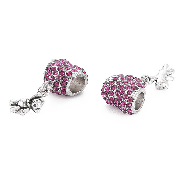 

PandaHall Rack Plating Alloy European Beads, with Rhinestone, Large Hole Beads, Cadmium Free & Nickel Free & Lead Free, Heart with Bear..., Purple