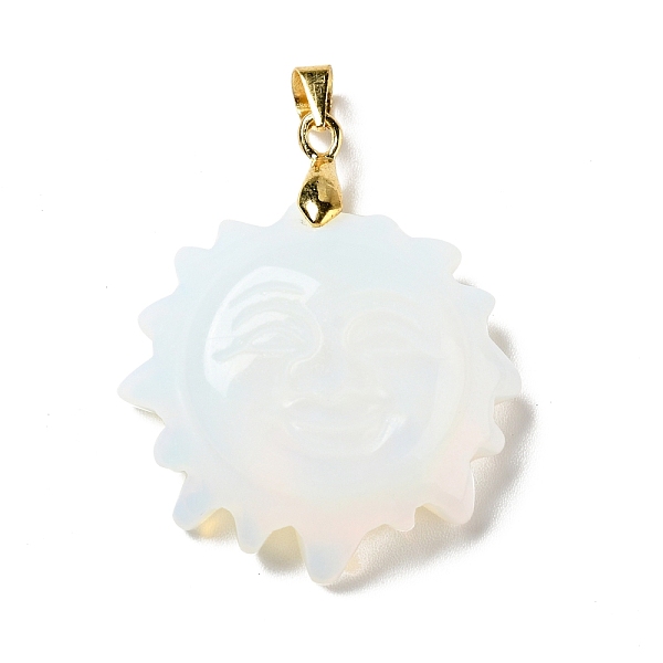 

PandaHall Opalite Pendants, with Golden Tone Brass Findings, Lead Free & Cadmium Free, Sun with Smiling Face, 36x29~29.5x9.5mm, Hole: 4x5mm...