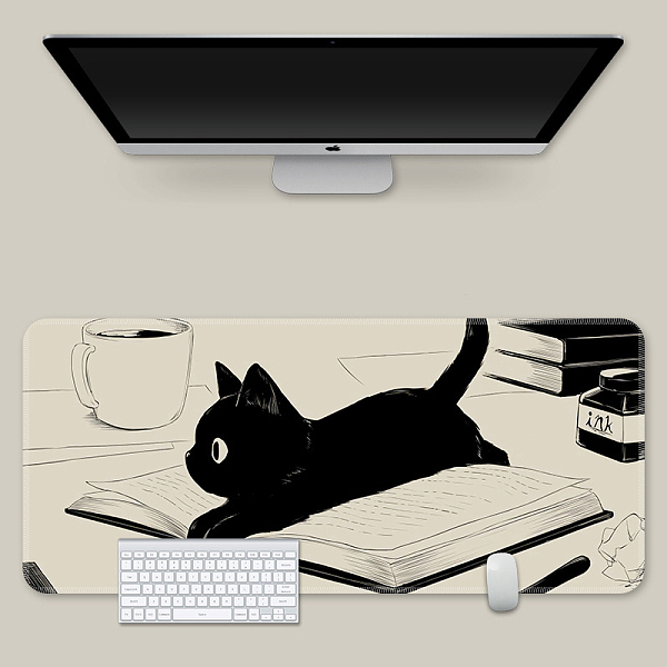 

PandaHall Rubber with Cloth Mouse Pad, Rectangle with Cat Pattern, Black, 800x400mm Rubber Rectangle Black