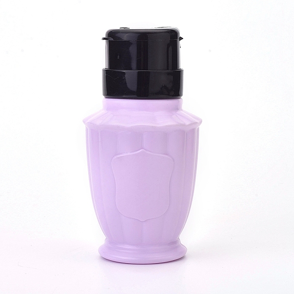 PandaHall Empty Plastic Press Pump Bottle, Nail Polish Remover Clean Liquid Water Storage Bottle, with Flip Top Cap, Purple, 13.2x6.8cm...