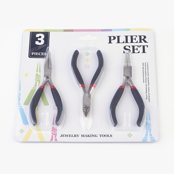 

PandaHall Jewelry Pliers Sets, with Carbon Steel Diagonal Side Cutting Pliers, Flat Nose Pliers, Round Nose Pliers, Black, 110~125mm...