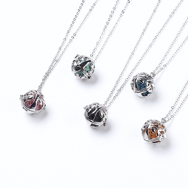 

PandaHall Pendant Necklaces, with Brass Cage Pendants, Lava Rock Perfume Beads, Brass Chain Necklace Making, teardrop, Platinum, 17.7 inch..., Multicolor