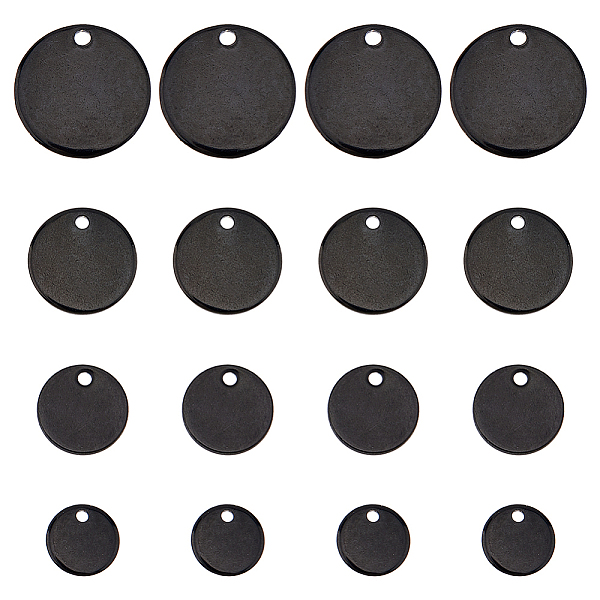 

PandaHall SUPERFINDINGS 60Pcs 4 Sizes 304 Stainless Steel Pendants Blank Stamping Tag Pendants Electrophoresis Black Flat Round Charms for...