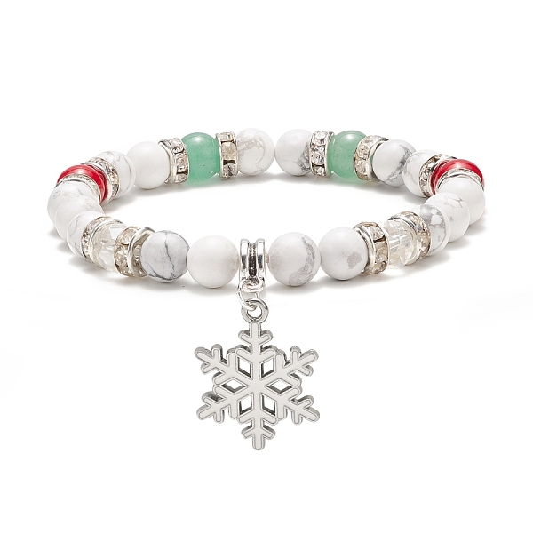 

PandaHall Natural Green Aventurine & Howlite & Mashan Jade Stretch Bracelet, Christmas Snowflake Alloy Charm Bracelet for Women, Colorful...