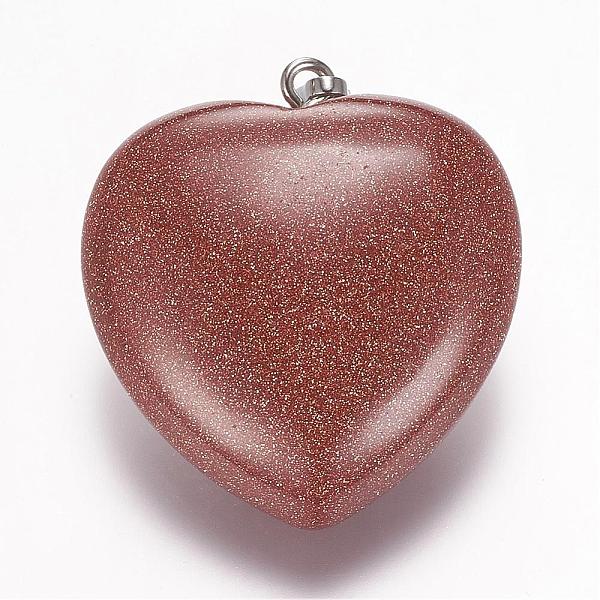 

PandaHall Synthetic Goldstone Pendants, Heart, Platinum, 32.5~34x30x12mm, Hole: 5x8mm Goldstone Heart