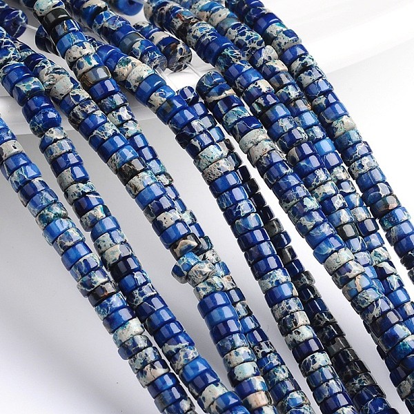 

PandaHall Dyed Natural Imperial Jasper Beads Strands, Heishi Beads, Flat Round/Disc, Blue, 8x3mm, Hole: 1mm, about 120pcs/strand, 16 inch...