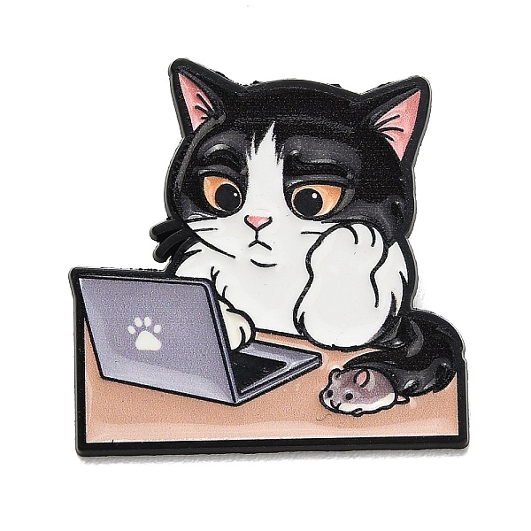 疲れた働く猫とネズミのエナメルピン
