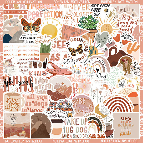 

PandaHall 50Pcs Boho Style PVC Waterproof Self-Adhesive Stickers, Cartoon Stickers, for Party Decorative Presents, Word, Mixed Color..., Multicolor