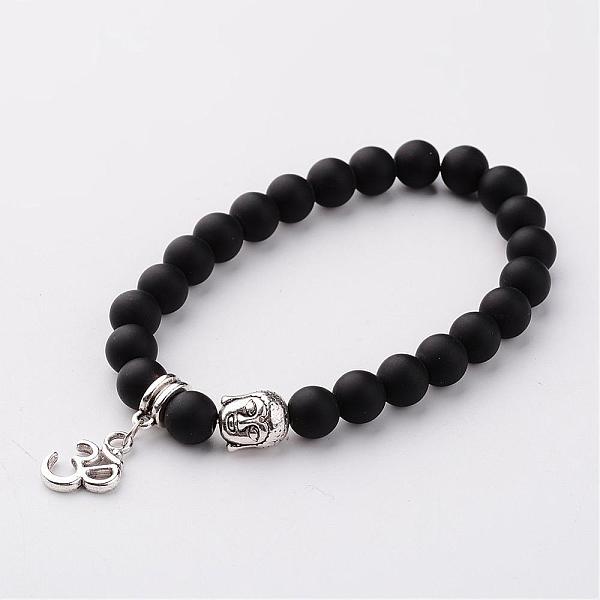 

PandaHall Tibetan Style Alloy Om Symbol Charm Bracelets, Frosted Synthetic Black Stone Stretch Bracelets, Buddha, Antique Silver, 53mm Black...
