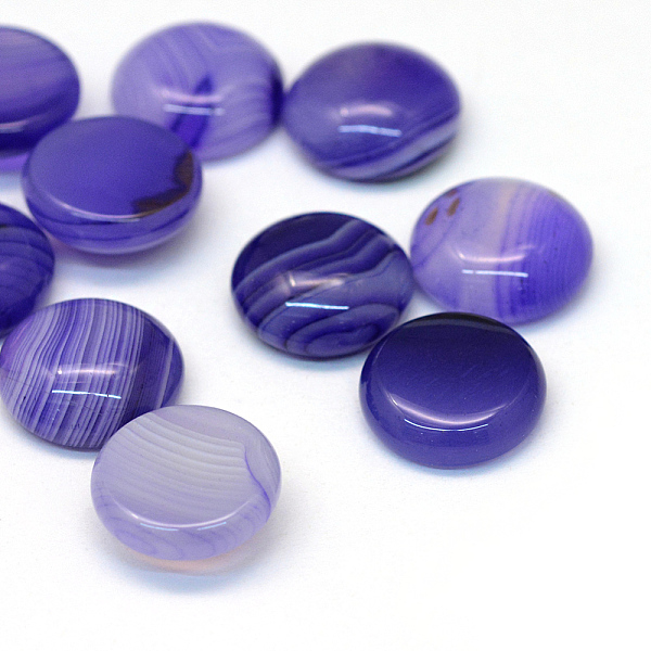 

PandaHall Dyed Natural Striped Agate/Banded Agate Cabochons, Half Round/Dome, Mauve, 14x5~6mm Banded Agate Half Round Purple