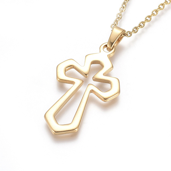 

PandaHall 304 Stainless Steel Pendant Necklaces, with Cable Chains and Lobster Claw Clasps, for Religion, Cross, Golden, 17.6 inch(44.8cm)...