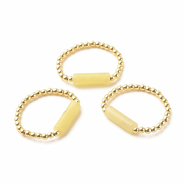 PandaHall Natural Lemon Jade Column Beaded Finger Ring with Synthetic Hematite, Gemstone Jewelry for Women, Golden, Inner Diameter: 16~19mm...