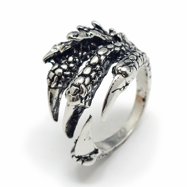 

PandaHall Adjustable Alloy Cuff Finger Rings, Eagle Claw, Size 8, Antique Silver, 18mm Alloy