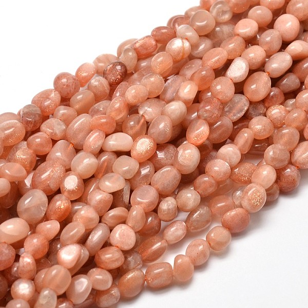 PandaHall Natural Sunstone Nuggets Beads Strands, Tumbled Stone, Dyed, 5~10x6~7x3~7mm, hole: 1mm, about 14.9 inch~15.7 inch Sunstone Nuggets