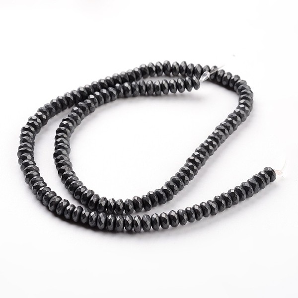 

PandaHall Non-magnetic Synthetic Hematite Beads Strands, Frosted, Faceted, Rondelle, Hematite Plated, 5.5x3mm, Hole: 1mm, about...