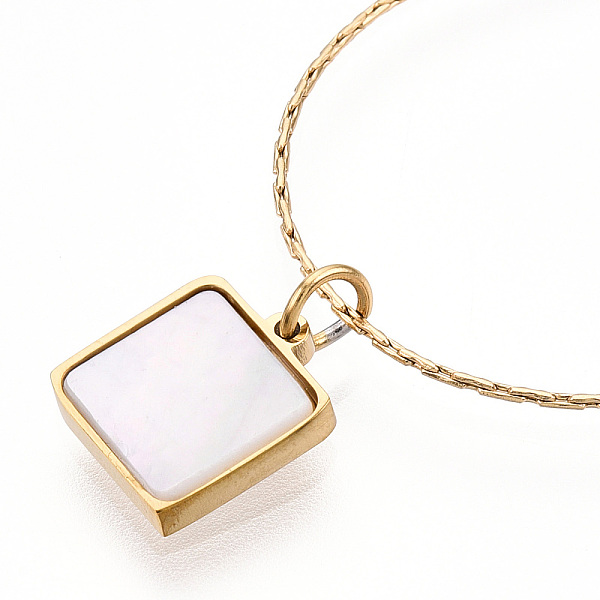 

PandaHall Shell Square Pendant Necklaces, 304 Stainless Steel Box Chain Necklaces, Real 14K Gold Plated, 16.54 inch(42cm) Stainless Steel...