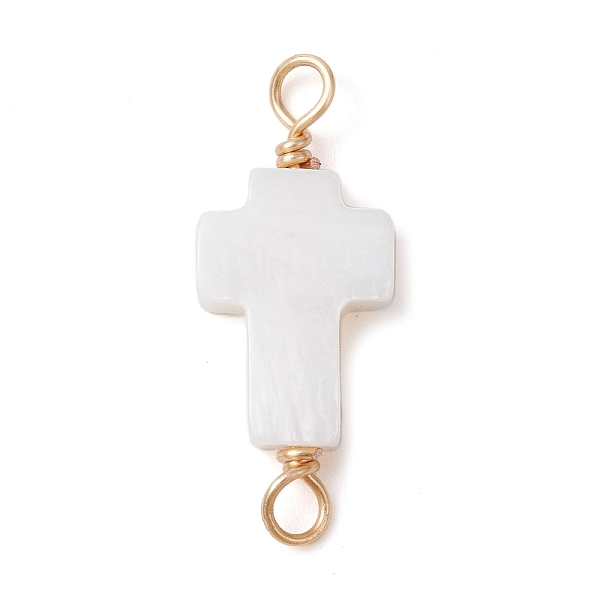

PandaHall Natural Freshwater Shell Connector Charms, Cross Links, Light Gold, 23x9.5x3.5mm, Hole: 2.5mm Shell Cross White
