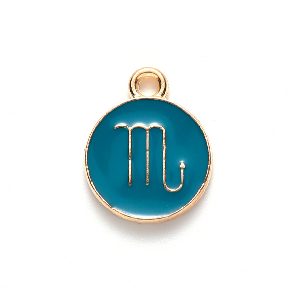 

PandaHall Alloy Enamel Pendants, Cadmium Free & Lead Free, Flat Round with Constellation, Light Gold, Dark Cyan, Scorpio, 22x18x2mm, Hole...