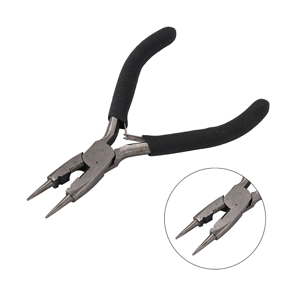 PandaHall 45# Carbon Steel Round Nose Pliers, Wire Cutter, Hand Tools, Polishing, Black, 12.5x7.7x0.9cm Carbon Steel Black