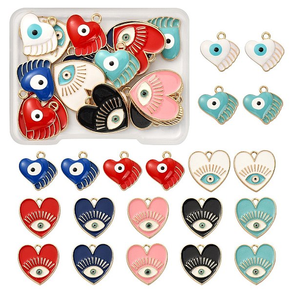 

PandaHall 20Pcs 10 Style Rack Plating Alloy Enamel Pendants, Heart with Evil Eye, Mixed Color, 18~20x18x20x2~3mm, Hole: 1.8~2mm, 2pcs/style..., Multicolor