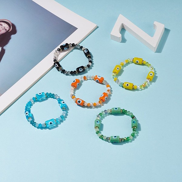 

PandaHall Column with Evil Eye Lampwork & Glass Beaded Stretch Bracelet for Women, Mixed Color, Inner Diameter: 1-7/8 inch(4.7cm) Lampwork..., Multicolor