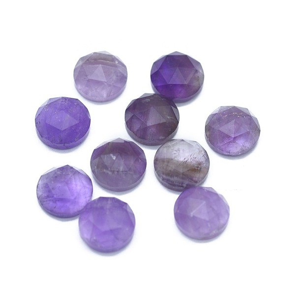 

PandaHall Natural Gemstone Cabochons, Faceted, Flat Round, 7.5x3.5~4mm Amethyst Flat Round