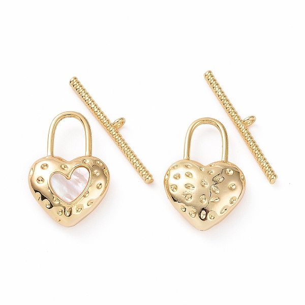 

PandaHall Shell Toggle Clasps, with Brass Findings, Heart Lock, Real 18K Gold Plated, Bar: 25.5x4x2mm, Hole: 1.4mm, Heart: 22.5x15x5mm Brass..., White