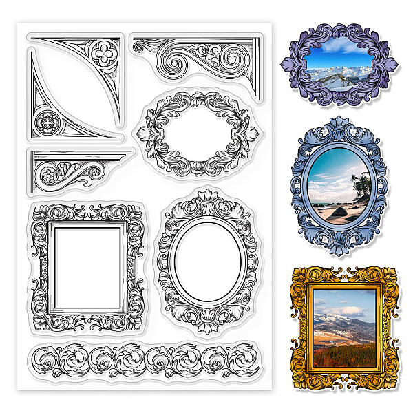 

PandaHall GLOBLELAND Vintage Baroque Frame Clear Stamps European Style Border Silicone Clear Stamp Seals for Cards Making DIY Scrapbooking...