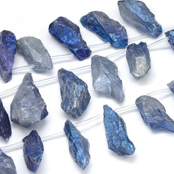 

PandaHall Electroplated Natural Quartz Crystal Nuggets Bead Strands, Blue Plated, 24~62x9~24x9~25mm, Hole: 1mm, about 13~17pcs/strand...